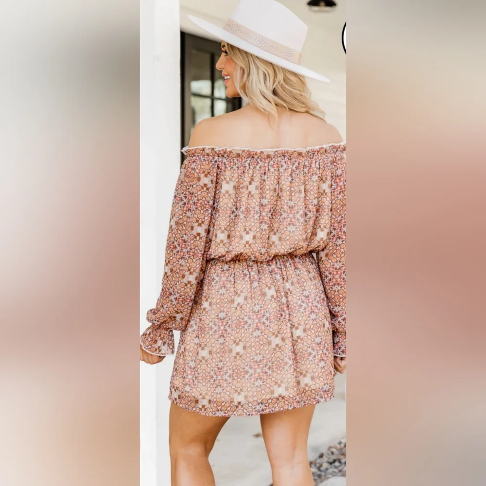 Pink Lily Humble and Kind off Shoulder Beige Mini Dress Size 2X - Picture 2 of 14
